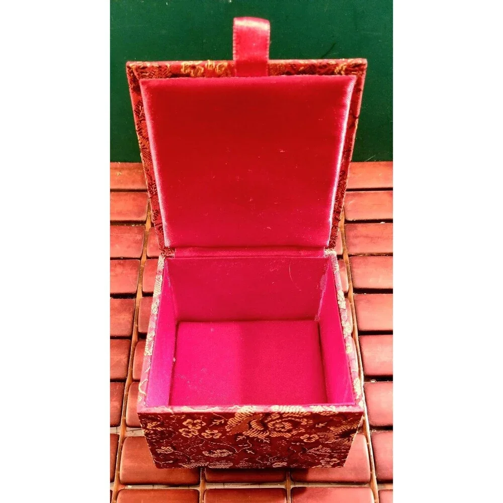 Jeweled & Embellished Red Silk Brocade Jewelry Trinket Box 4